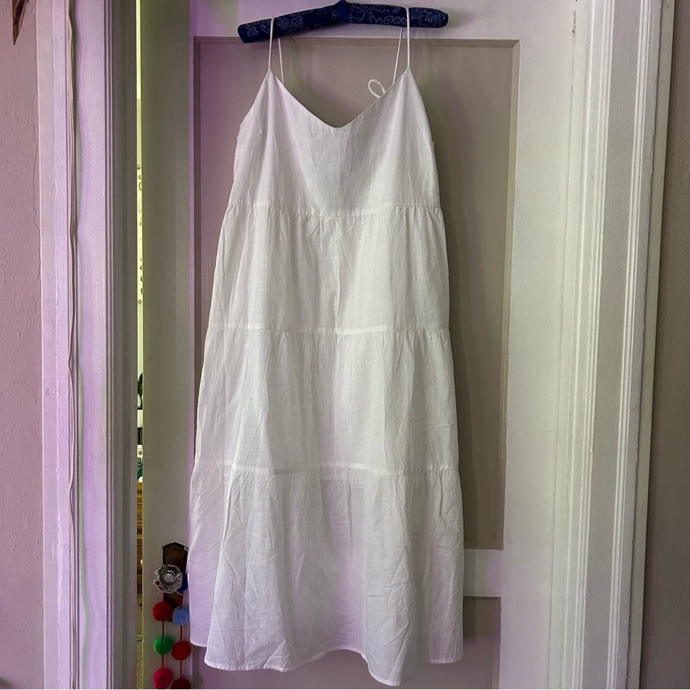 NWT Abercrombie & Fitch white cotton ankle length tiered dress with tie straps